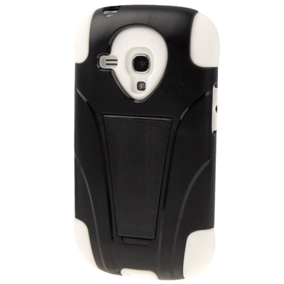 2 Color Silicon Case + Plastic Case with Holder Combination Shell for Galaxy SIII mini/ i8190(White)