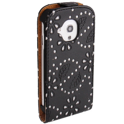 Leaves Pattern Vertical Flip Diamond Encrusted Leather Case for Galaxy SIII mini / i8190