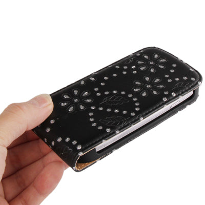 Leaves Pattern Vertical Flip Diamond Encrusted Leather Case for Galaxy SIII mini / i8190