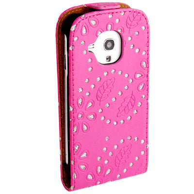Leaves Pattern Vertical Flip Diamond Encrusted Leather Case for Galaxy SIII mini / i8190