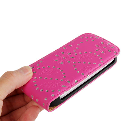 Leaves Pattern Vertical Flip Diamond Encrusted Leather Case for Galaxy SIII mini / i8190