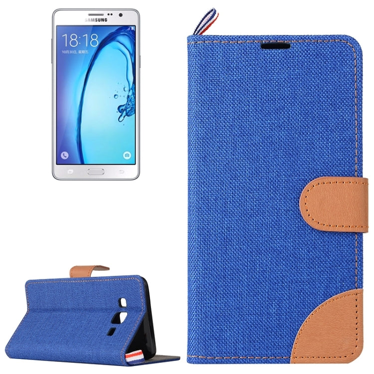 Denim Texture Horizontal Flip Leather Case with Magnetic Snap & Card Slots & Holder & Sling for Galaxy On5 / G550