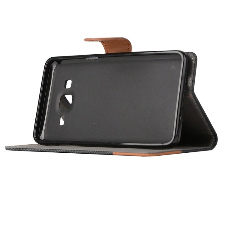 Denim Texture Horizontal Flip Leather Case with Magnetic Snap & Card Slots & Holder & Sling for Galaxy On5 / G550