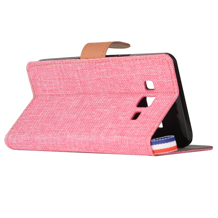 Denim Texture Horizontal Flip Leather Case with Magnetic Snap & Card Slots & Holder & Sling for Galaxy On5 / G550