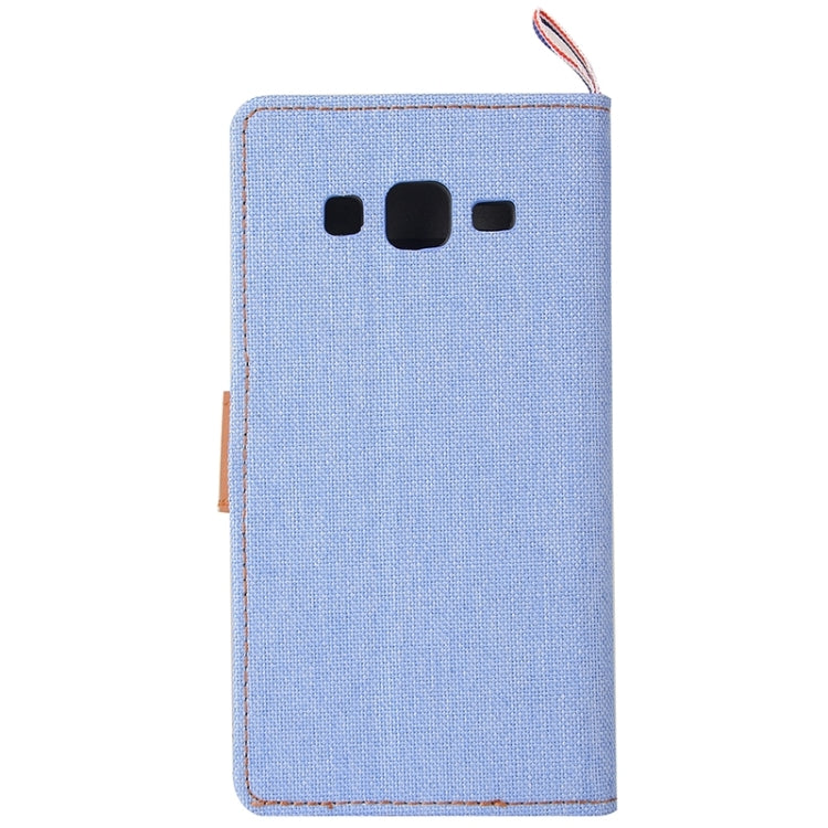Denim Texture Horizontal Flip Leather Case with Magnetic Snap & Card Slots & Holder & Sling for Galaxy On5 / G550