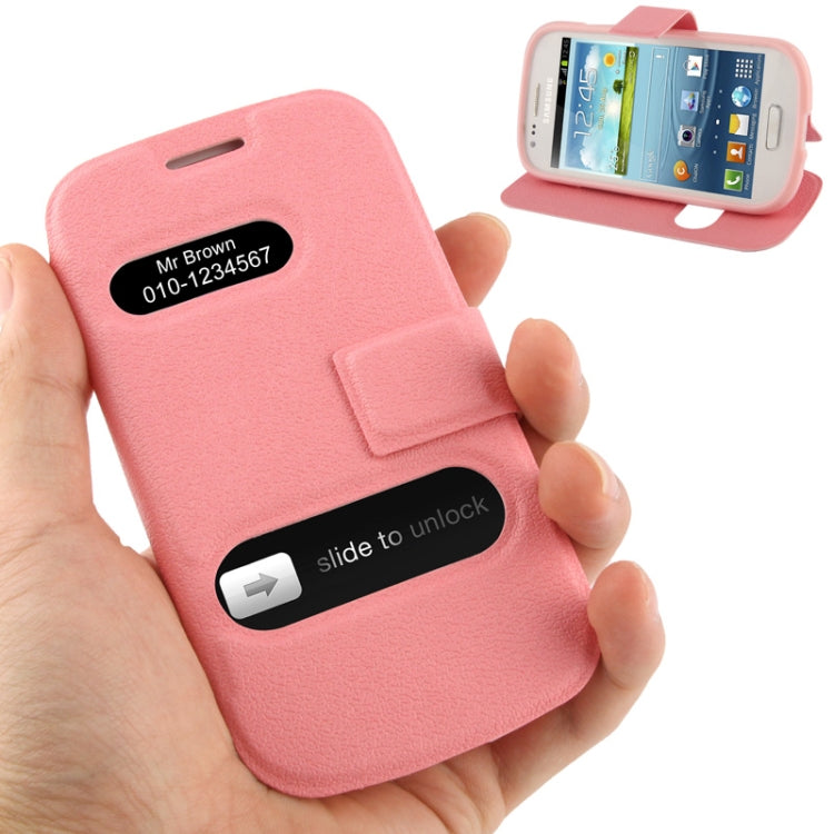 Pebble Texture Leather Case with Call Display ID & Holder for Galaxy SIII mini / i8190(Pink)