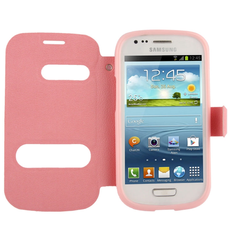 Pebble Texture Leather Case with Call Display ID & Holder for Galaxy SIII mini / i8190(Pink)