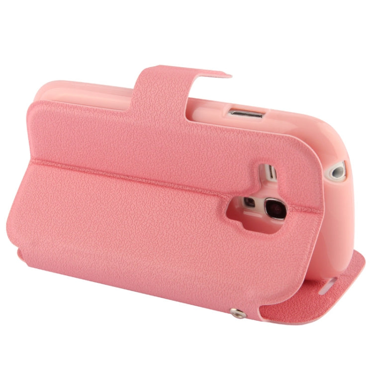 Pebble Texture Leather Case with Call Display ID & Holder for Galaxy SIII mini / i8190(Pink)