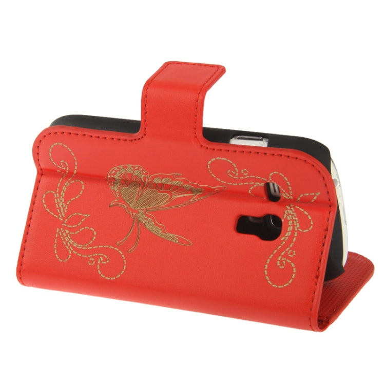 Butterfly Pattern Leather Case with Credit Card Slots & Holder for Galaxy S III mini / i8190