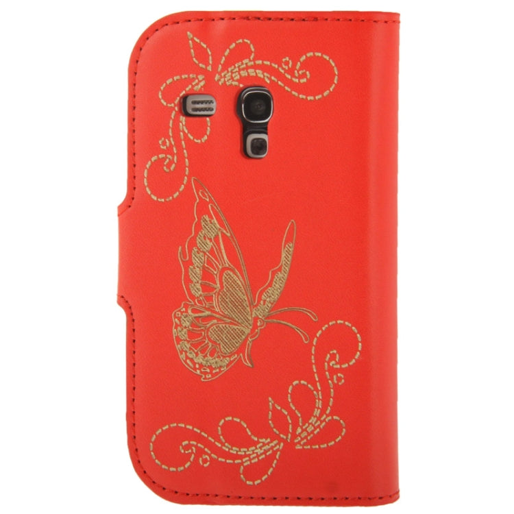 Butterfly Pattern Leather Case with Credit Card Slots & Holder for Galaxy S III mini / i8190