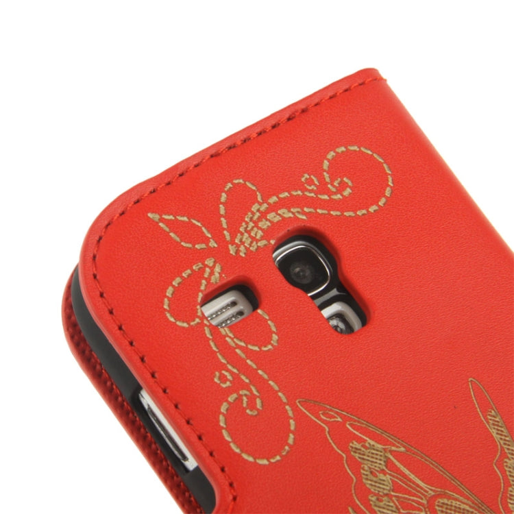 Butterfly Pattern Leather Case with Credit Card Slots & Holder for Galaxy S III mini / i8190