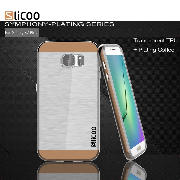 SLiCOO Concise Fashion Separable Dichromatic Brushed Texture Transparenct TPU + Electroplating PC Combination Case for Galaxy S7 Plus(Coffee)
