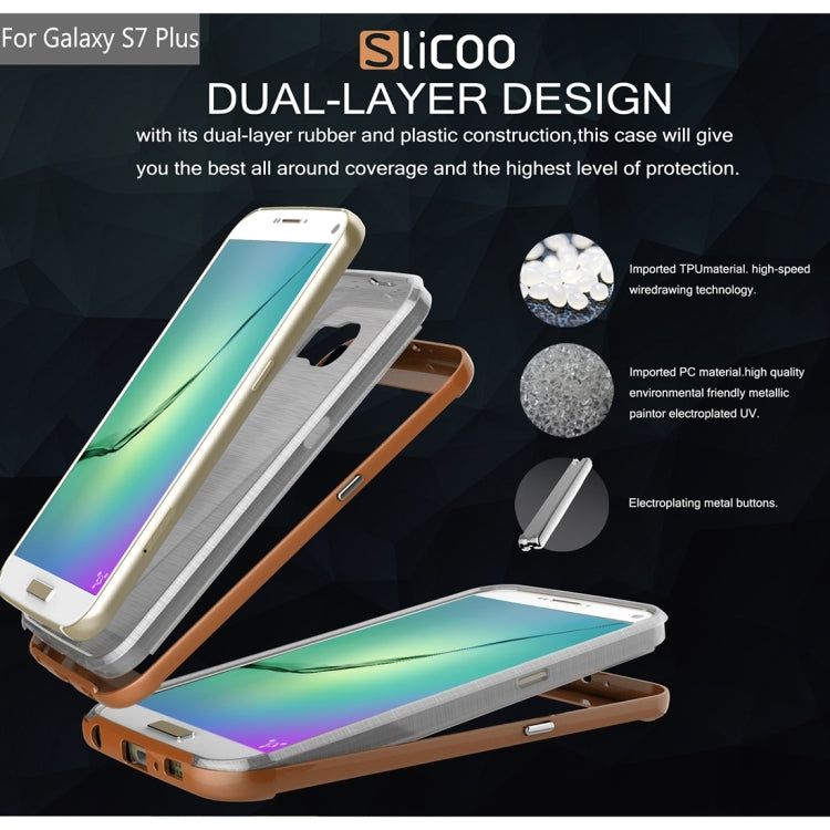 SLiCOO Concise Fashion Separable Dichromatic Brushed Texture Transparenct TPU + Electroplating PC Combination Case for Galaxy S7 Plus(Coffee)