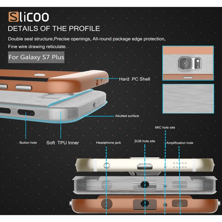SLiCOO Concise Fashion Separable Dichromatic Brushed Texture Transparenct TPU + Electroplating PC Combination Case for Galaxy S7 Plus(Coffee)