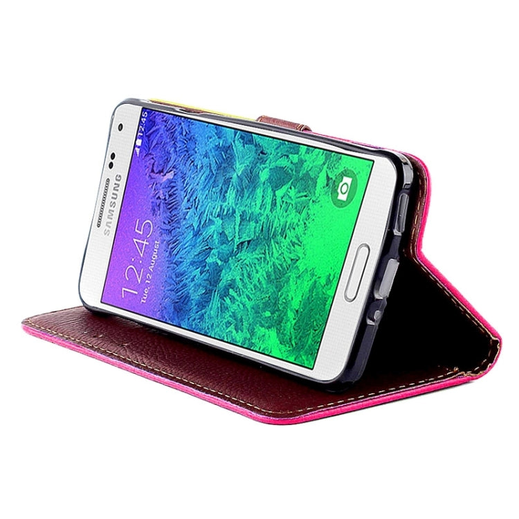 Leaf Magnetic Snap Litchi Texture Horizontal Flip Leather Case with Card Slots & Wallet & Holder & Lanyard for Galaxy Alpha / G850F