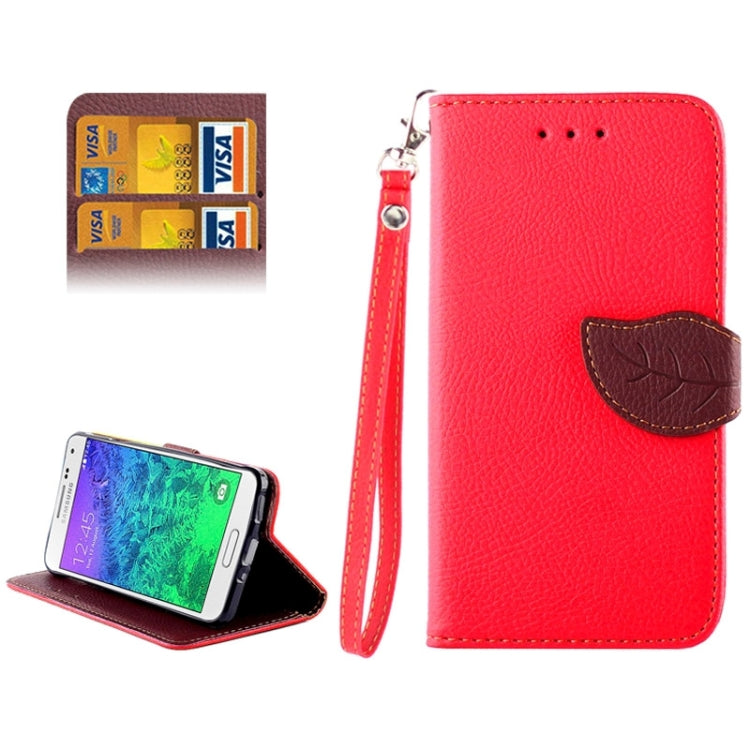 Leaf Magnetic Snap Litchi Texture Horizontal Flip Leather Case with Card Slots & Wallet & Holder & Lanyard for Galaxy Alpha / G850F