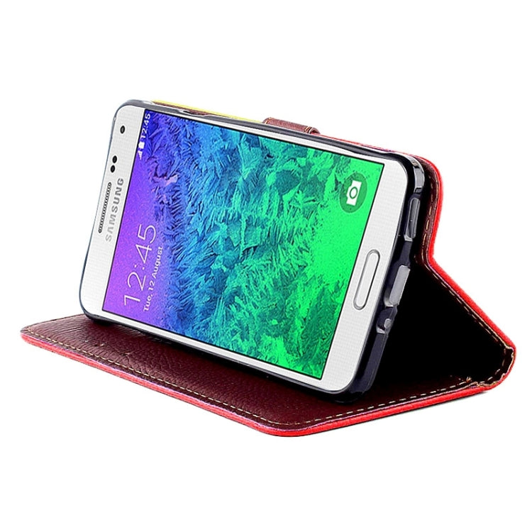 Leaf Magnetic Snap Litchi Texture Horizontal Flip Leather Case with Card Slots & Wallet & Holder & Lanyard for Galaxy Alpha / G850F