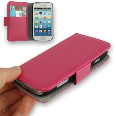 Litchi Texture Horizontal Flip Leather Case with Credit Card Slots & Holder for Galaxy Trend Duos / S7562(Magenta)