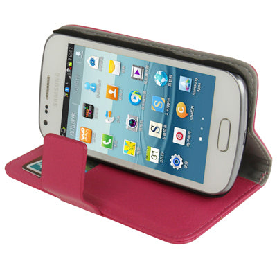 Litchi Texture Horizontal Flip Leather Case with Credit Card Slots & Holder for Galaxy Trend Duos / S7562(Magenta)