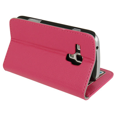 Litchi Texture Horizontal Flip Leather Case with Credit Card Slots & Holder for Galaxy Trend Duos / S7562(Magenta)