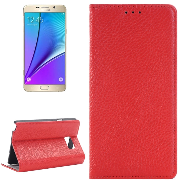 Litchi Texture Horizontal Flip Solid Color Genuine Leather Case with Holder and Card Slot for Galaxy Note 5 / N920