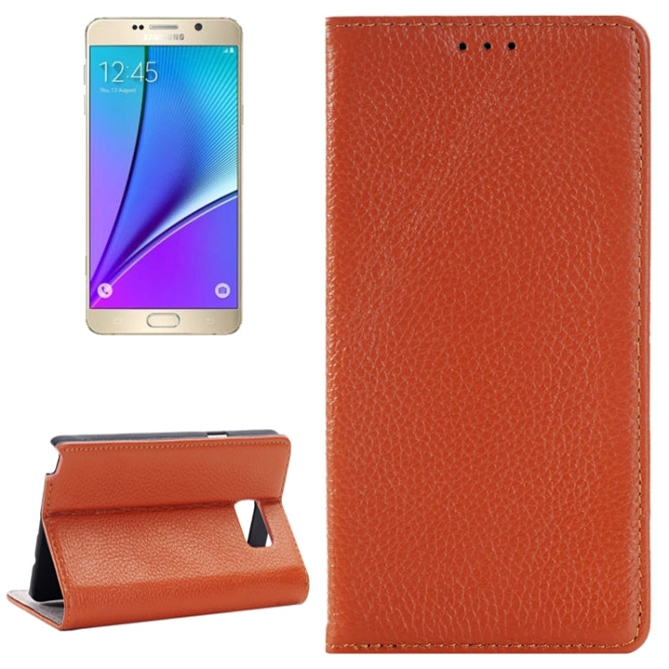 Litchi Texture Horizontal Flip Solid Color Genuine Leather Case with Holder and Card Slot for Galaxy Note 5 / N920