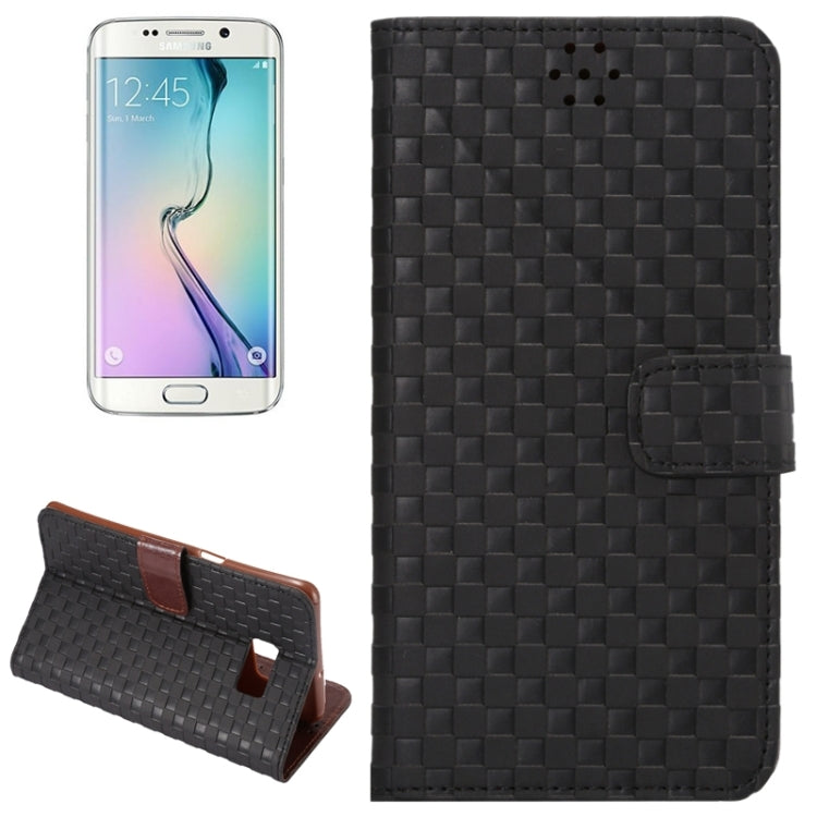 For Galaxy S6 Edge+ / G928 Plaid Patterns Horizontal Flip Leather Case with Card Slots and Holder