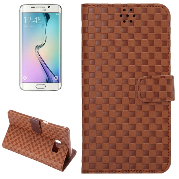 For Galaxy S6 Edge+ / G928 Plaid Patterns Horizontal Flip Leather Case with Card Slots and Holder