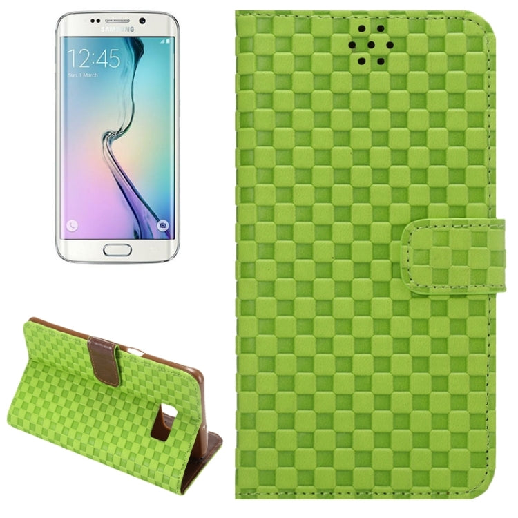 For Galaxy S6 Edge+ / G928 Plaid Patterns Horizontal Flip Leather Case with Card Slots and Holder