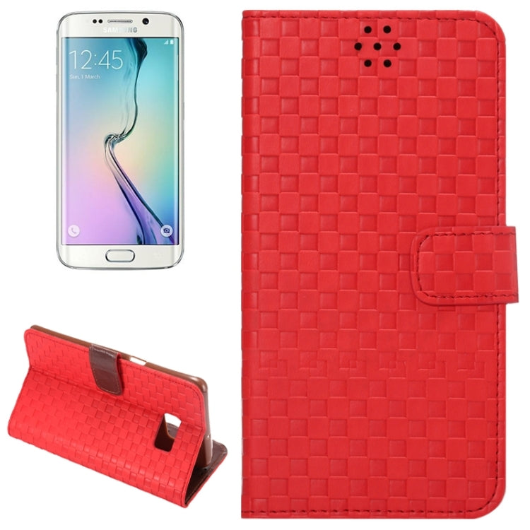 For Galaxy S6 Edge+ / G928 Plaid Patterns Horizontal Flip Leather Case with Card Slots and Holder
