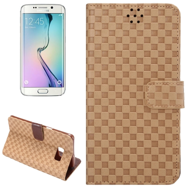 For Galaxy S6 Edge+ / G928 Plaid Patterns Horizontal Flip Leather Case with Card Slots and Holder