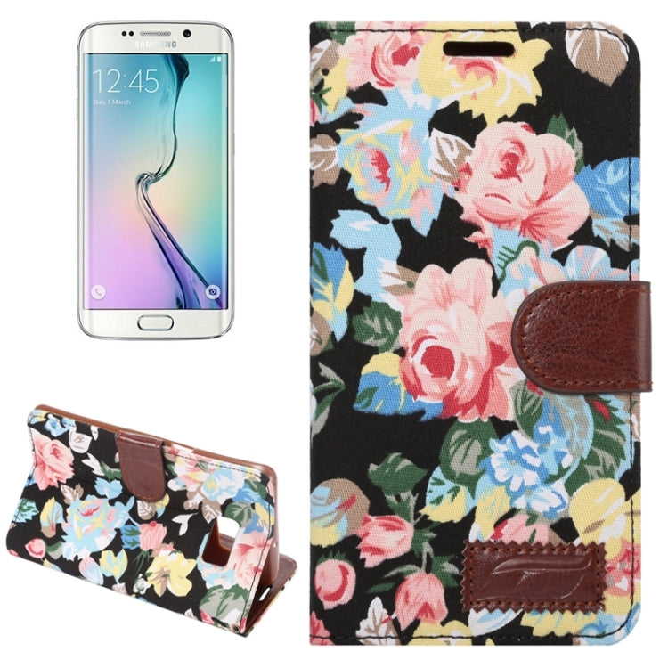 For Galaxy S6 Edge+ / G928 Flower Pattern Cloth Surface Horizontal Flip Leather Case with Wallet & Card Slots & Holder