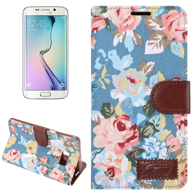 For Galaxy S6 Edge+ / G928 Flower Pattern Cloth Surface Horizontal Flip Leather Case with Wallet & Card Slots & Holder