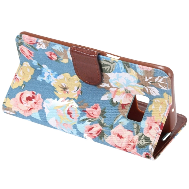 For Galaxy S6 Edge+ / G928 Flower Pattern Cloth Surface Horizontal Flip Leather Case with Wallet & Card Slots & Holder