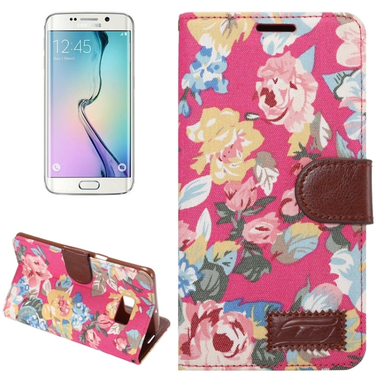 For Galaxy S6 Edge+ / G928 Flower Pattern Cloth Surface Horizontal Flip Leather Case with Wallet & Card Slots & Holder