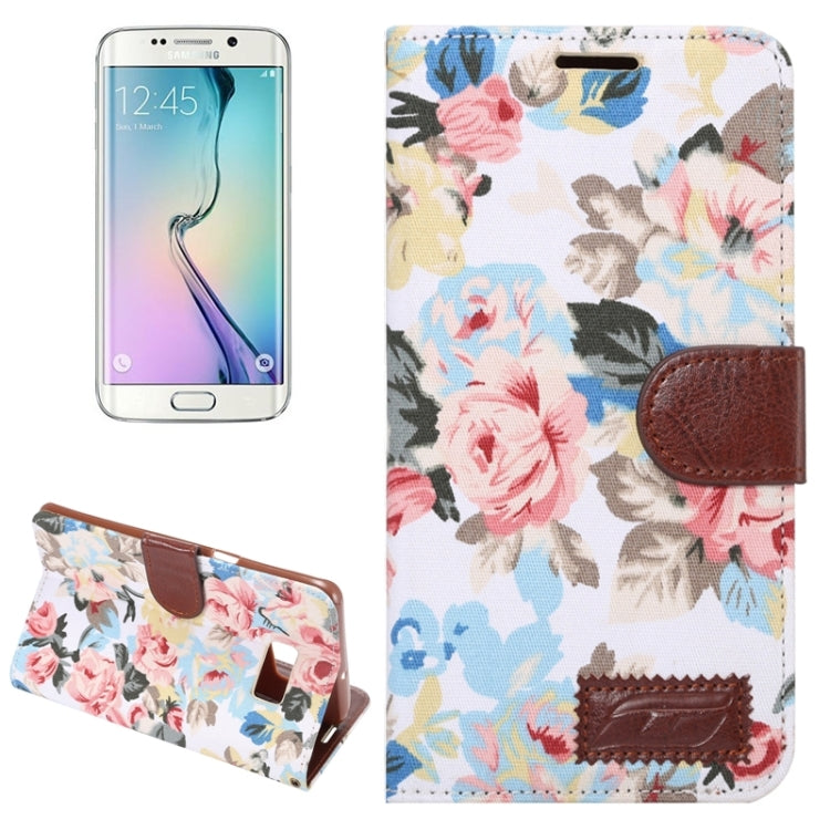 For Galaxy S6 Edge+ / G928 Flower Pattern Cloth Surface Horizontal Flip Leather Case with Wallet & Card Slots & Holder