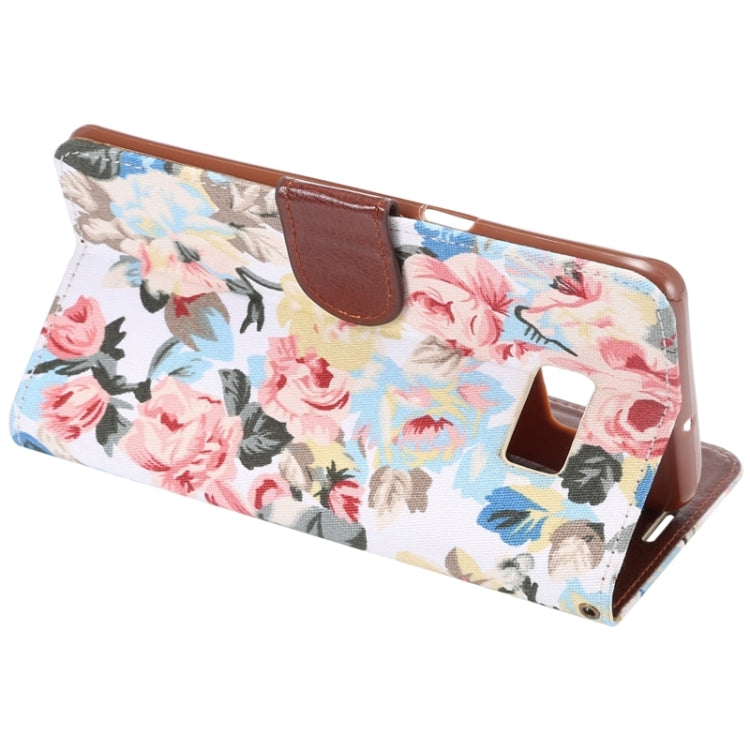 For Galaxy S6 Edge+ / G928 Flower Pattern Cloth Surface Horizontal Flip Leather Case with Wallet & Card Slots & Holder