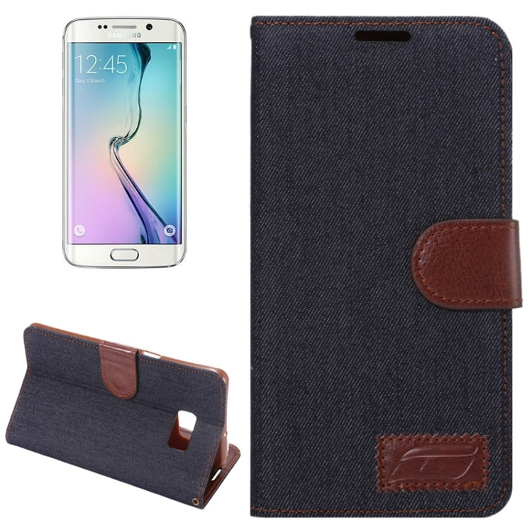 For Galaxy S6 Edge+ / G928 Denim Texture Horizontal Flip Solid Color Leather Case with Wallet & Card Slots & Holder (Black)