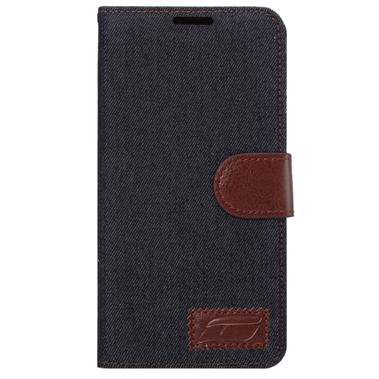 For Galaxy S6 Edge+ / G928 Denim Texture Horizontal Flip Solid Color Leather Case with Wallet & Card Slots & Holder (Black)