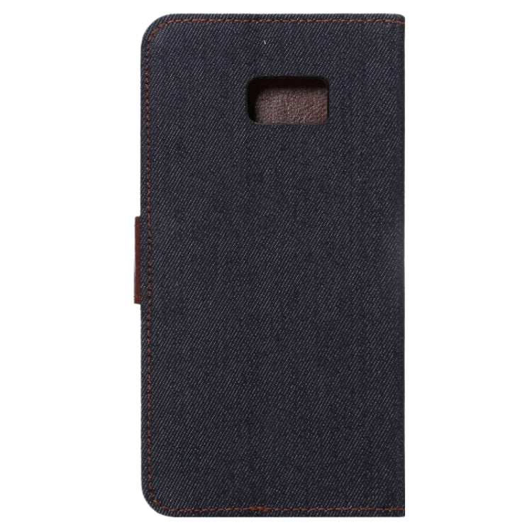 For Galaxy S6 Edge+ / G928 Denim Texture Horizontal Flip Solid Color Leather Case with Wallet & Card Slots & Holder (Black)