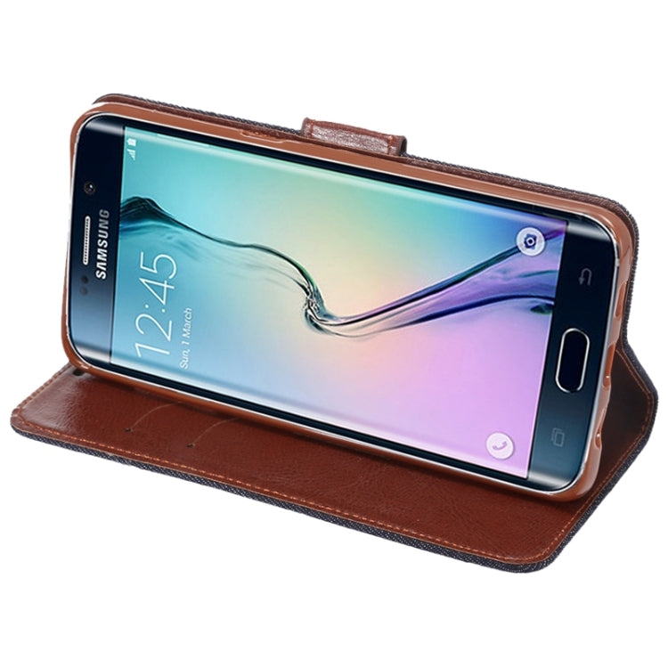 For Galaxy S6 Edge+ / G928 Denim Texture Horizontal Flip Solid Color Leather Case with Wallet & Card Slots & Holder (Black)