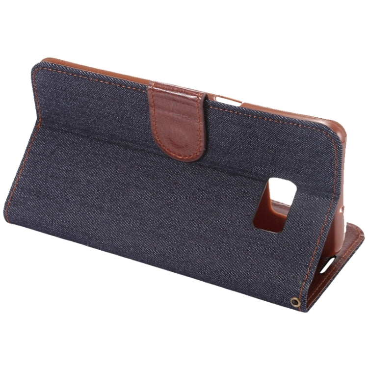 For Galaxy S6 Edge+ / G928 Denim Texture Horizontal Flip Solid Color Leather Case with Wallet & Card Slots & Holder (Black)