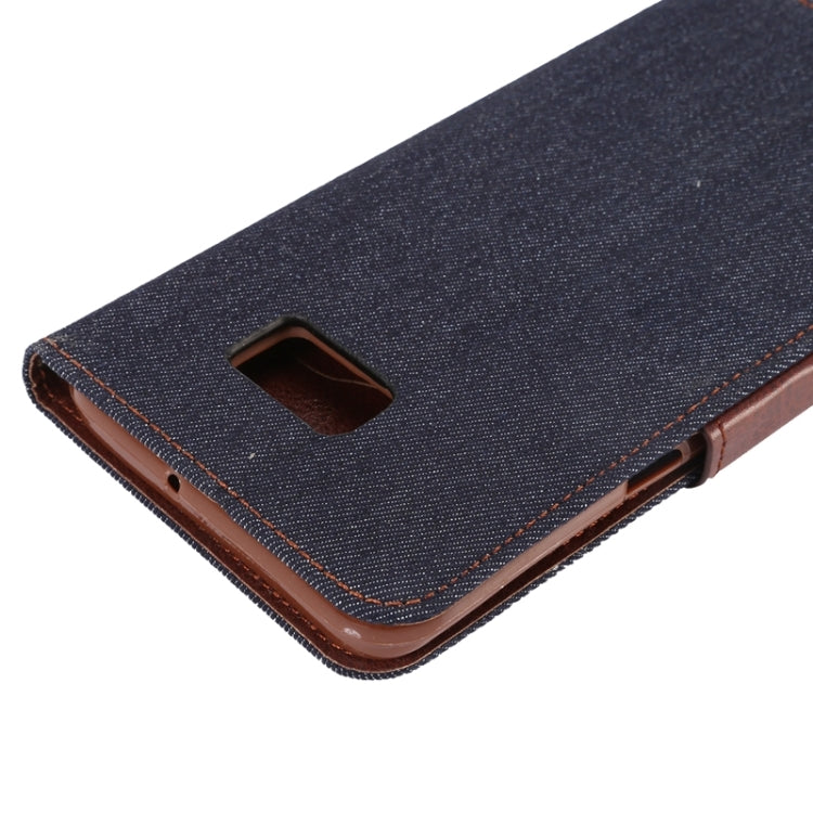 For Galaxy S6 Edge+ / G928 Denim Texture Horizontal Flip Solid Color Leather Case with Wallet & Card Slots & Holder (Black)