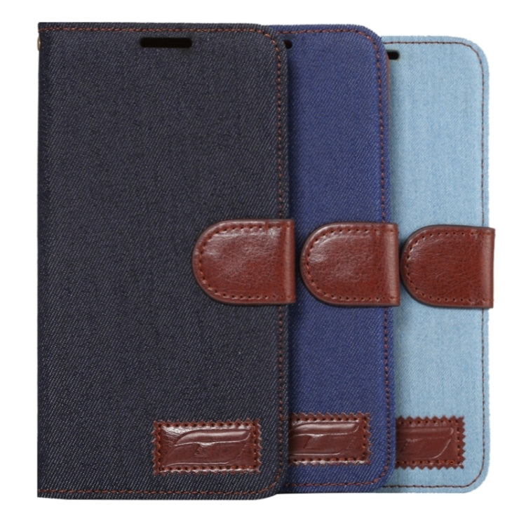 For Galaxy S6 Edge+ / G928 Denim Texture Horizontal Flip Solid Color Leather Case with Wallet & Card Slots & Holder (Black)