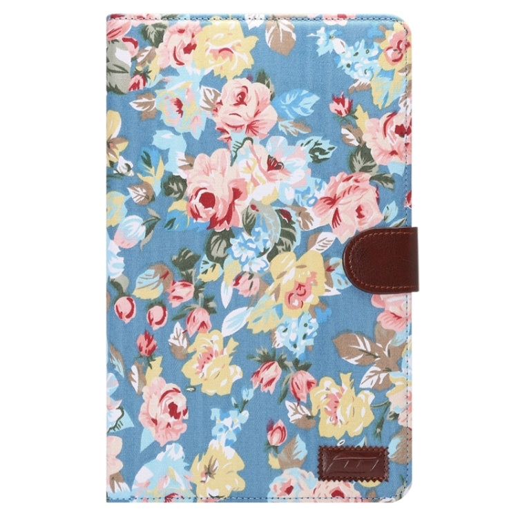 Flower Pattern Cloth Surface Horizontal Flip Leather Case with Wallet & Card Slots & Holder for Galaxy Tab E 9.6 / T560(Blue)