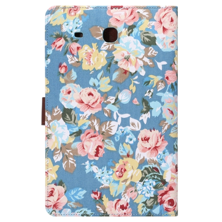 Flower Pattern Cloth Surface Horizontal Flip Leather Case with Wallet & Card Slots & Holder for Galaxy Tab E 9.6 / T560(Blue)