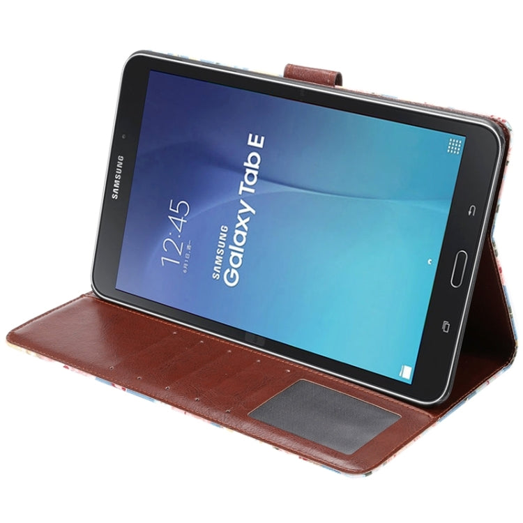 Flower Pattern Cloth Surface Horizontal Flip Leather Case with Wallet & Card Slots & Holder for Galaxy Tab E 9.6 / T560(Blue)