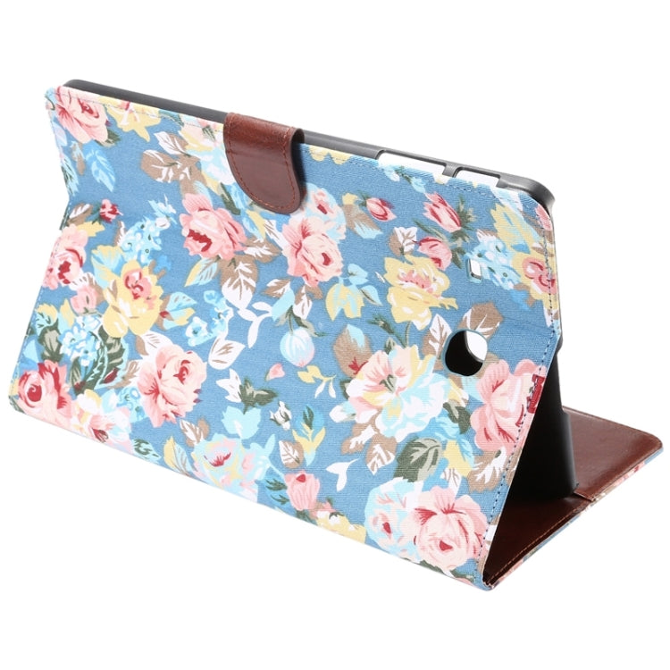Flower Pattern Cloth Surface Horizontal Flip Leather Case with Wallet & Card Slots & Holder for Galaxy Tab E 9.6 / T560(Blue)