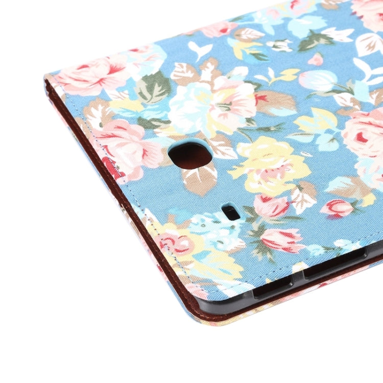 Flower Pattern Cloth Surface Horizontal Flip Leather Case with Wallet & Card Slots & Holder for Galaxy Tab E 9.6 / T560(Blue)