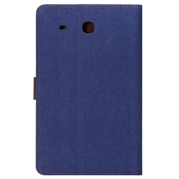 Denim Texture Horizontal Flip Solid Color Leather Case with Wallet & Card Slots & Holder for Galaxy Tab E 9.6 / T560(Dark Blue)